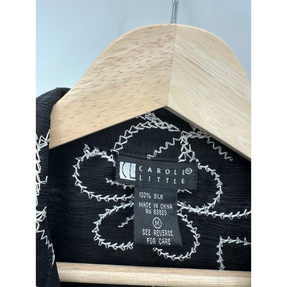 Carole Little Vest Women MEDIUM Black Floral Embroidered Button Down 100% Silk - Picture 5 of 7